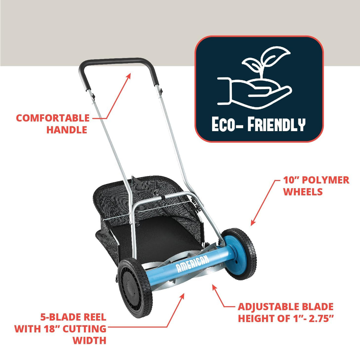 American Lawn Mower Company 20-Inch 5-Blade Walk Behind Reel Mower with Grass Catcher