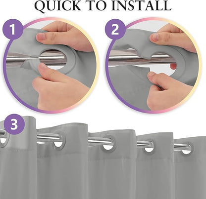 No Hook Grey Shower Curtain or Liner 78" Length - Soft Microfiber 78" Long Fabric Shower Curtain Liner Set, Machine Washable & Water Repellent, Gray, 71x80