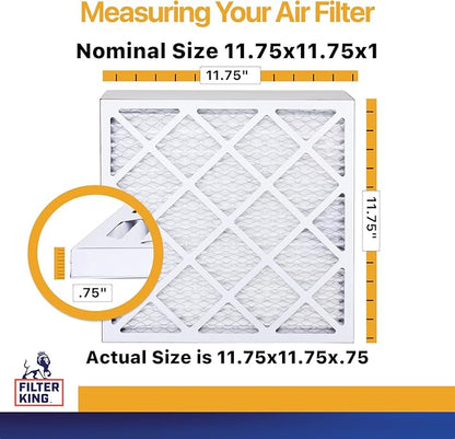 Filter King Air Filters 11.75x11.75x1 | 12 Pack | MERV 13 HVAC Pleated AC Furnace Filters | Air Purifier | Replacement Filters for Clean, Healthy & Fresh Environment | MADE IN USA