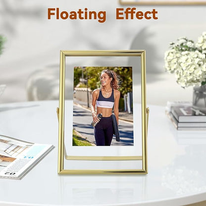 Gold Floating Frame, 4"x6", Vertical, For Picture 3.5x5, 2x3, 1x2, Small Tabletop Photo Frame, Classy Gift For Kids on Birthday