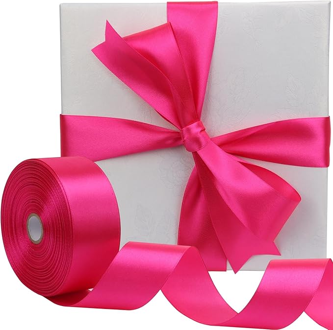 Hot Pink Solid Satin Ribbon 1-1/2 Inch 50 Yards Solid Polyester Fabric Ribbon for Gift Wrapping Wedding Christmas Baby Shower Birthday Party Decoration Handmade Immortal Flower Craft
