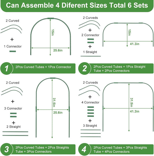 8 Sets 41.3"x31.5" Garden Hoops for Raised Beds, Greenhouse Hoops Grow Tunnel Durable Removable Row Cover Hoops for Garden Netting DIY Kits with 24 Clips