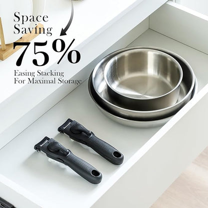 ROYDX 3-Ply Pots and Pans Set, 18/10 Stainless Steel Kitchen Removable Handle Cookware Set,PFOA Free, for All Stoves, Suitable for Home, RV, Boat, Camping, Space Saving Induction Oven Safe
