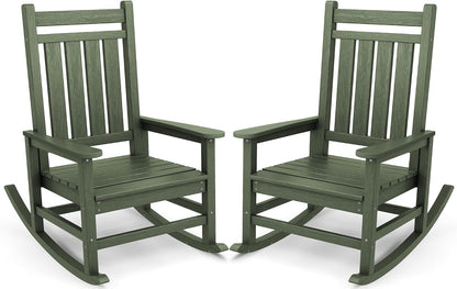 SERWALL Oversized Outdoor Rocking Chair Set of 2, HDPE Rocker for Adults, Patio Rocking Chairs for Porch, Avocado Green