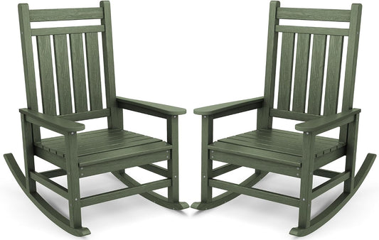 SERWALL Oversized Outdoor Rocking Chair Set of 2, HDPE Rocker for Adults, Patio Rocking Chairs for Porch, Avocado Green
