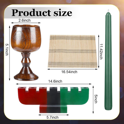 Zubebe 10 Pcs Kwanzaa Kinara Set 3 Red 3 Green 1 Black Kwanzaa Candle Set Kinara Bamboo Table Mat Candle Holder Wooden Wine Goblet for Celebration Decoration(Red Green Black)