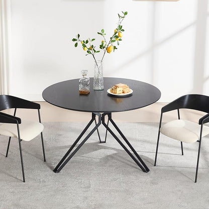 DUOMAY 47'' Round Dining Table for 4-6 Person, Mid-Century Modern Solid Wood Dining Room Table, Dinner Table with Intersecting Pedestal Metal Base for Kitchen, Office, Living Room, Black