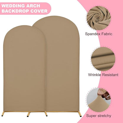 Wedding Arch Covers Arch Backdrop Cover Arch Stand Covers 7.2FT 6FT Set of 2 Arch Cover Spandex Fabric Stretchy Backdrop for Wedding Birthday Party Decoration Baby Shower (Khaki)