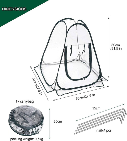 porayhut Pop Up Greenhouse Cover ,Pack of 2 Pcs,Flower House Mini Gardening Plant Flower Sunshine Room Room,Backyard PVC Greenhouse Cover for Cold Frost Protector Gardening Plants