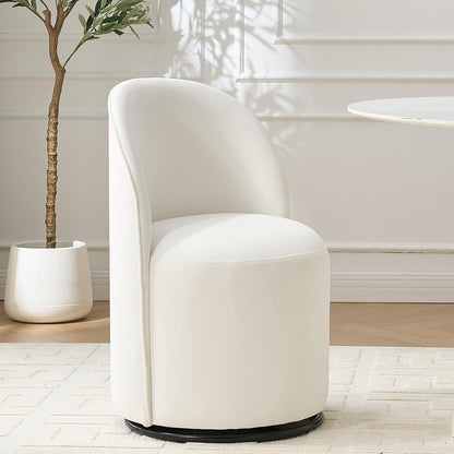 360 Degree Swivel Barrel Chair, Mid Century Modern Round Velvet Dining Chair Comfy Upholstered Accent Chair Makeup Vanity Side Chair for Kitchen & Dining Room Living Room Bedroom (Cream)