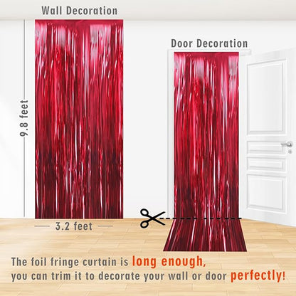 GOER 3.2 ft x 9.8 ft Metallic Tinsel Foil Fringe Curtains Party Photo Backdrop Party Streamers for Birthday,Graduation,New Year Eve Decorations Wedding Decor (3 Pcs,Burgundy)