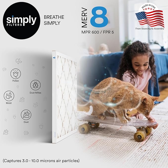 Simply 24x30x1 Air Filter, Merv 8, 6 Pack, For Home AC Furnace & HVAC (Actual Size: 23.94"x29.94"x0.75") DUST, Pet & Allergy Control,