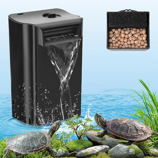Turtle Tank Filter Internal Power Aquarium Filter Low Water Level Biofiltration 290GPH Large Fish Tank Filter for 30 to 55 Gallon Aquarium Turtle Shrimp Frog