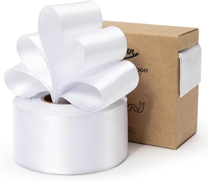 White Satin Ribbon Double-Faced Wired Ribbons for Gift Wrapping Flower Bouquet Bows Wedding Invitation Christmas Decor Crafts 1-1/2 Inch 10 Yards