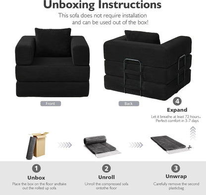 37.4in Convertible Sofa Bed, Corduroy Couch Bed, Futon Sleeper Sofa Pull Out Bed, Foldable Couch for Living Room Apartment, No Assembly Required