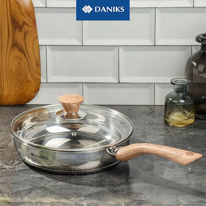 Daniks Oslo 10-Piece Stainless Steel Induction Cookware Set – Dishwasher Safe Saucepan, Frying Pan, Pots with Stay-Cool Handles, Glass Lids, Silver