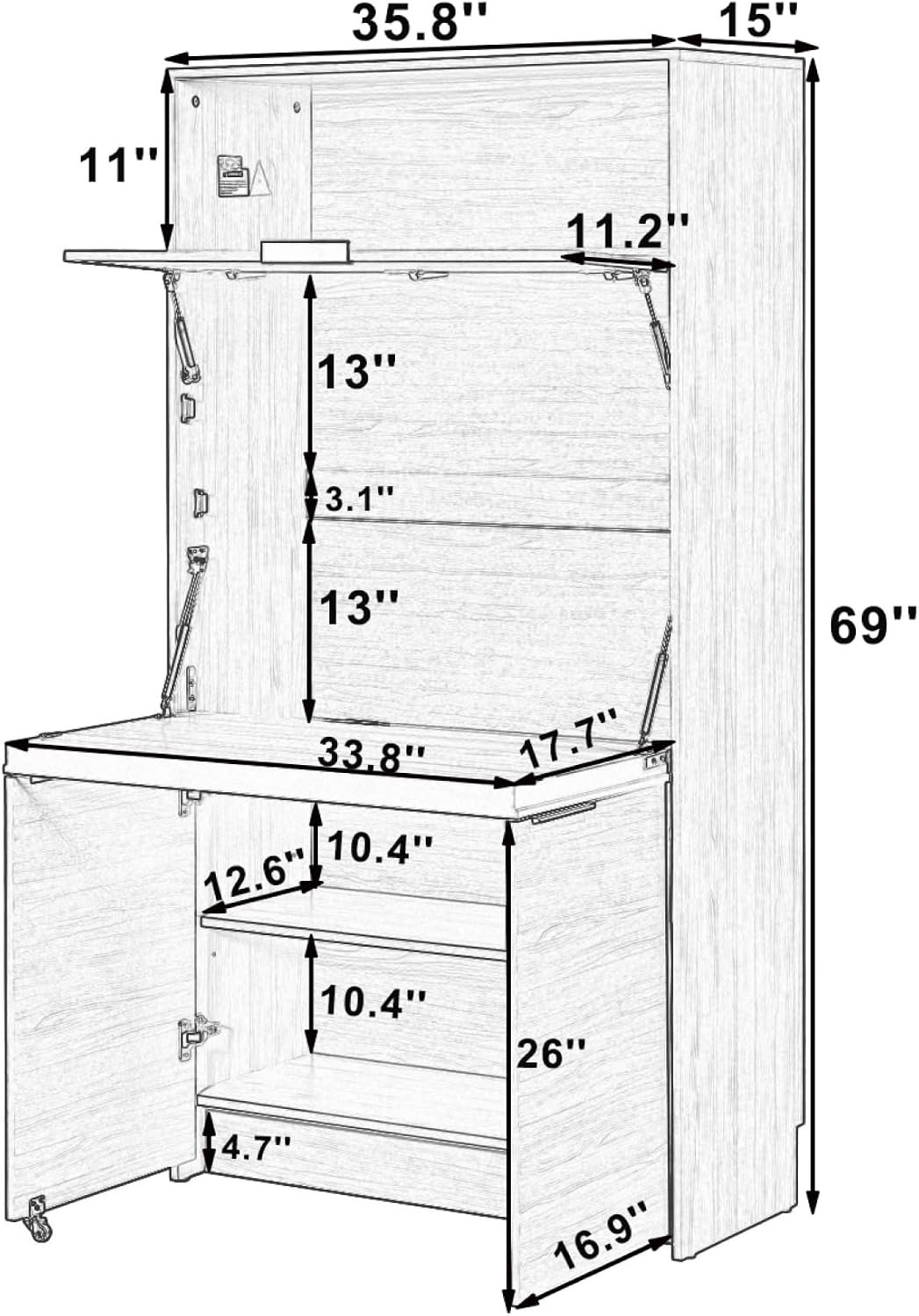 roomfitters 69 Inch Multifunctional Kitchen Pantry Buffet with Foldable Workstation Desk, Natural