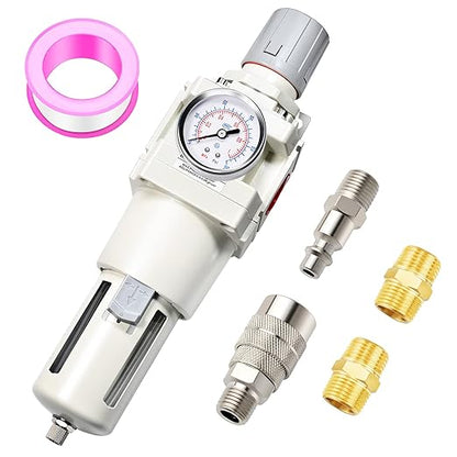 TAILONZ PNEUMATIC 3/4 Inch NPT Manual Drainage Air Filter Pressure Regulator Combo Piggyback, Air Tool Compressor Filter with Gauge AW4000-06