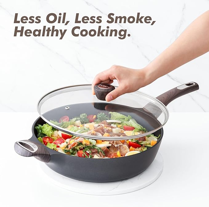 SENSARTE Nonstick Frying Pan Skillet with Lid, 13.3 Inch Large Deep Frying Pan, 6 Qt Non Stick Saute Pan with Cover, Induction Pan, Healthy Non Toxic Cooking Pan with Helper Handle, PFOA PFOS Free