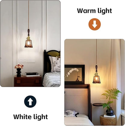 Brown Glass Vintage Pendant Light 4.33" Handmade Glass Pendant Lights Kitchen Island Gold Hanging Light Fixture for Bedroom Dining Room Hotel (3 Pack)