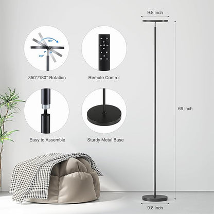 SUNMORY Floor Lamps for Living Room, 32W/3000LM Super Bright LED Floor Lamp with Remote Control, 69" Tall Standing Lamp with Stepless Dimmable, Modern Torchiere Corner Lamp for Bedroom, Office