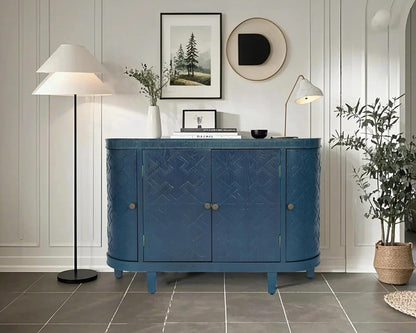LKTART 47'' Buffet Sideboard Cabinet with Storage,Modern Curved Accent Accent Storage Cabinet Solid Wood Veneer for Living Room Kitchen Hallway(Blue)