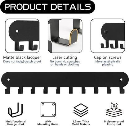2 Pack Key Holder for Wall,Key Hooks with 10 Hooks,Key Holder Wall Mount Self Adhesive, Key Rack for Wall No Drill for Living Room, Kitchen, Bathroom, Garage (Black)