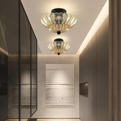 Semi Flush Mount Ceiling Light,Modern Brown Ceiling Light Fixture with Clear Glass for Living Room Hallway Close to Ceiling Light Fixture,Kitchen Lighting Fixtures Ceiling,Bulbs Not Included