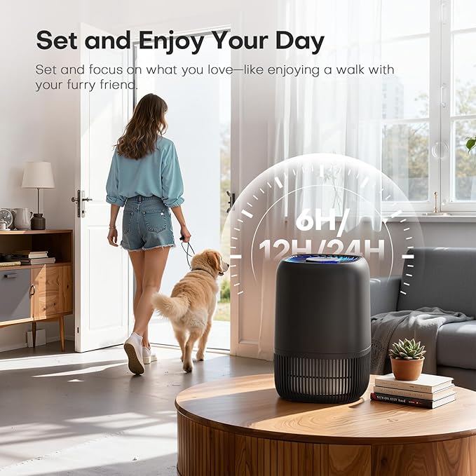 Air Purifiers for Office with H13 Quiet HEPA Filter Up to 1076 Ft² for Pet Family, Pollen, Smoke, Compact Air Cleaner with 3 Speeds, Timer, Aroma Quiet, 360°Intake, for Home Bedroom, Black