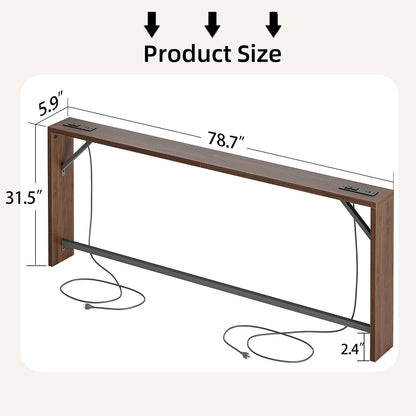 TIQLAB Sofa Table, 79 inch (1.2'' Thickness) Long Console Table Behind Couch, Narrow Entryway Table with Angled Metal Frame, Industrial Console Table, Black Walnut