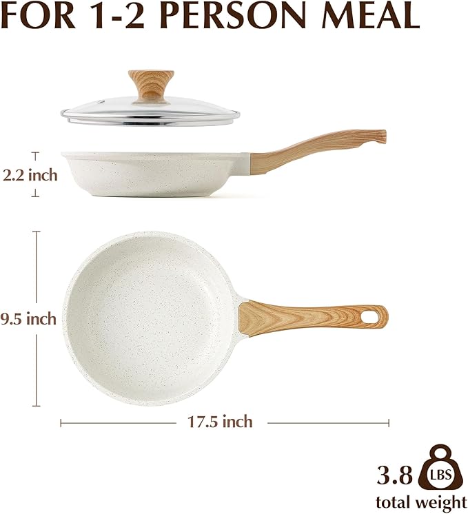 SENSARTE Nonstick Ceramic Frying Pan Skillet with Lid, 9.5 Inch Omelet Pan, Healthy Non Toxic Chefs Pan, Induction Compatible Egg Pan with Heat Resistant Handle, Free of Intentionally Added PFAS/PTFE