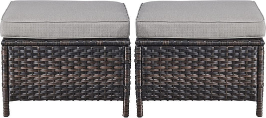 Belord Outdoor Furniture Ottoman Set of 2 Patio Seating Footstool All-Weather Rattan Wicker Ottoman Seat with Soft Cushions for Patio Furniture Set