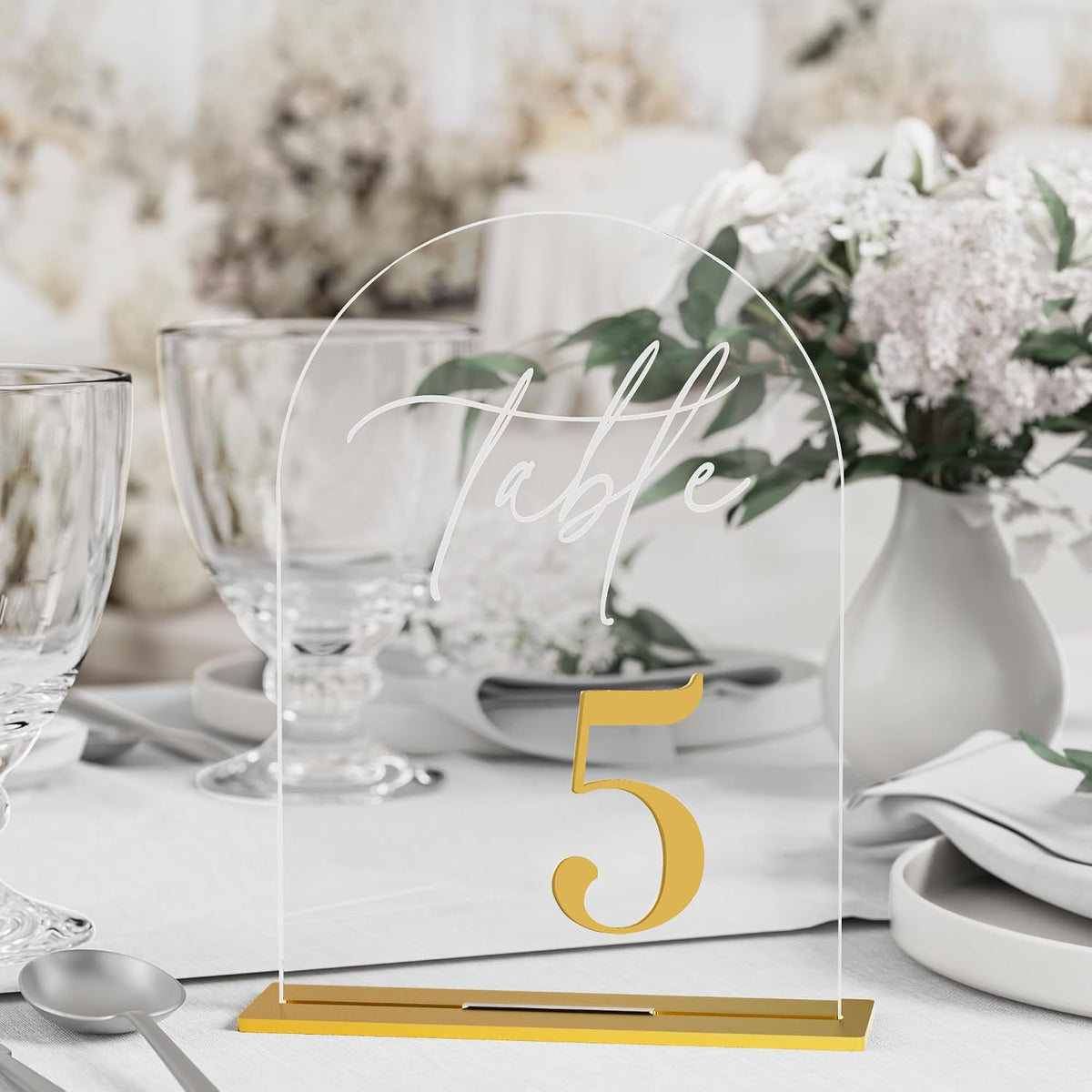 Arch Wedding Table Numbers 1-20 w/Stand, Gold 3D Table Numbers for Reception - 5.5" X 7" Elegant Acrylic Arch Sign with Holder, Perfect for Wedding, Anniversary, Banquet, and Event Decor