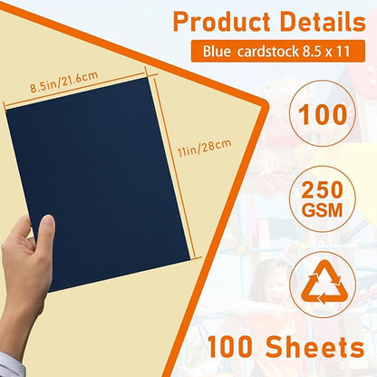 100 Sheets Navy Blue Cardstock 8.5 x 11 Certificate Paper, 92lb Premium Craft Paper Card Stock for Wedding Invitations, Greeting Cards, Memus, Making Cards, Graduations