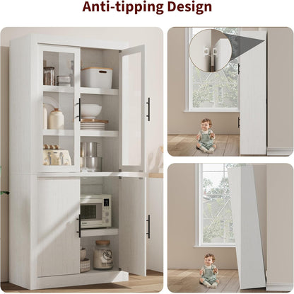 Tall Kitchen Pantry Cabinet, Farmhouse Kitchen Pantry Storage Cabinet Wood, 70.45" Large Cupboard with 4 Doors & Adjustable Shelves for Kitchen Storage, Dining, Office, Rustic White