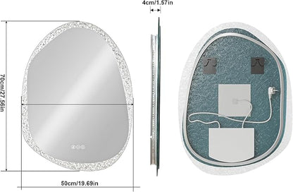 LUVODI Lighted LED Bathroom Mirror: 28”x20”Irregular Stone Pattern Frosted Wall Vanity Mirror with Bright Back Lit - Illuminated Dimmable 3 Colors Vanity Mirrors with Smart Memory Form Anti-Fog
