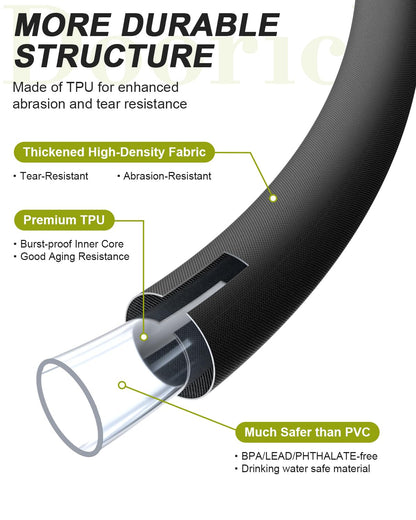 Doorich Garden Hose, Lightweight, Ultra Flexible, Durable, Kink-Free Water Hose - Made of TPU, Drinking Water Safe Material, Non-Shrinking, Easy to Store, All-Weather, Black (50 FT)