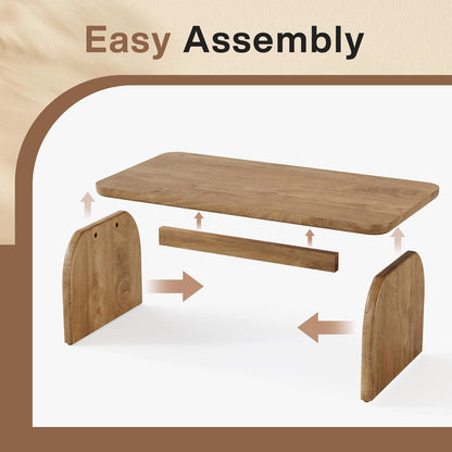 Tribesigns Rectangle Coffee Table, 47-Inch Wood Rectangular Living Room Table, Farmhouse Accent Center Low Cocktail Tea Table with Sturdy Base & Rounded Corners, Easy Assembly (Natural Brown)