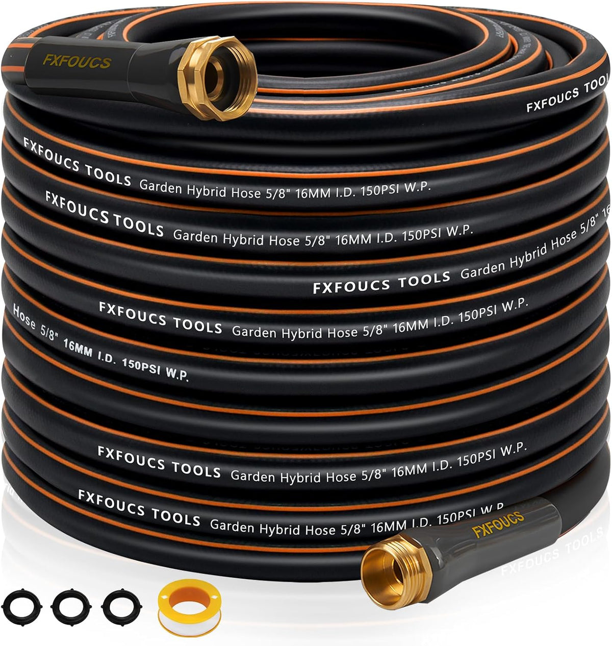Heavy Duty Garden Hose – 5/8 Inch Flexible, Lightweight Hybrid Hose with 600 PSI Burst Pressure, Swivel Handle, and Durable Copper Male/Female Fittings (Black, 100FT)