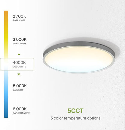 ASD LED 12" Round Flush Mount Ceiling Light Fixture, Low Profile Surface Lighting | 5CCT, Dimmable, Ultra-Thin, ETL Listed | 24W 1900LM 2700-6000K 120V | Kitchen, Hallway Lamp | Nickel, 4 Pack