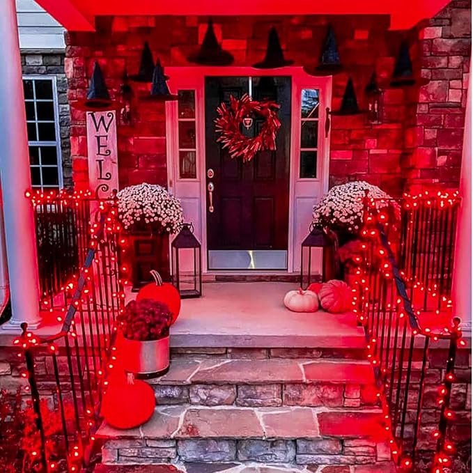 JMEXSUSS 500 LED Red Halloween Lights Indoor Outdoor, 163 FT Clear Wire Red Christmas String Lights Plug in, 8 Modes Christmas Tree Lights Outdoor Waterproof for Tree Bedroom Room Halloween