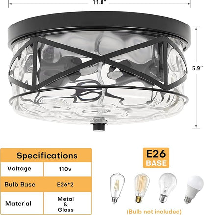 2-Light Flush Mount Ceiling Light Farmhouse Kitchen Island Ceiling Light with Bubble Glass Close to Ceiling Light Fixture for Living Room Bedroom Foyer Hallway