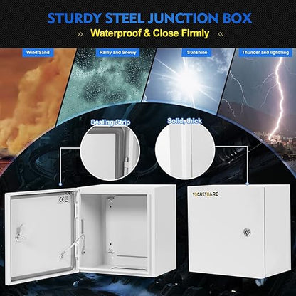 Outdoor Electrical Junction Box, 12 x 12 x8'' NEMA 4X Enclosure Box, Wall Mounted IP66 Waterproof & Dustproof Lockable Metal Junction Box
