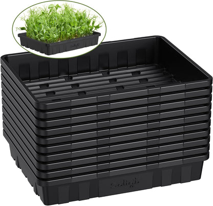 SOLIGT Extra Thick Heavy Duty 10 Pack Seed Starting Trays - Microgreens Growing Trays Seedling Plant Germination Starter Tray Transplant Fodder Flats, No Holes, No Leakage, Reusable, 14 * 10.8 * 2.3"