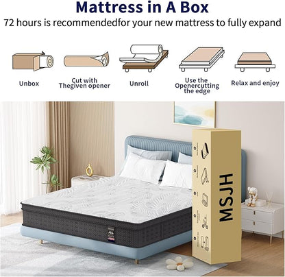Queen Mattress 14 Inch, Memory Foam Mattress with Pocket Spring, Soft & Comfortable Medium Firm, Motion Isolation, Pressure Relief, CertiPUR-US Certified (80"*60"*14")