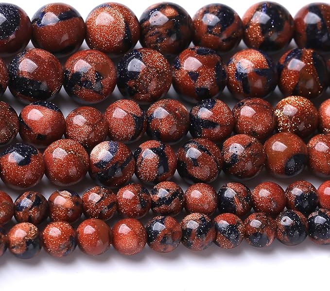 Galaxy Blue Gold Sand 10MM Stone Beads for Jewelry Making DIY Craft Gemstone Beads Kit (10mm, 35pcs) Cosmic Crystal Pebbles for Bracelets, Necklaces, Home Decor