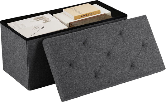 NEWBULIG Ottoman with Storage Bench-30 Inches Small Folding Foot Rest Stool with Thicker Foam Padded Seat, Storage Chest for Living Room, Entryway, End of Bed Bench, Holds Up to 660 lbs Grey
