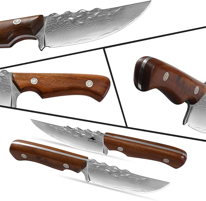 Damascus Utility Knife with Sheath - Kitchen Knife - 3.8" Damascus Steel Blade with Ergonomic Wooden Handle, Full Tang for Outdoors & Kitchen