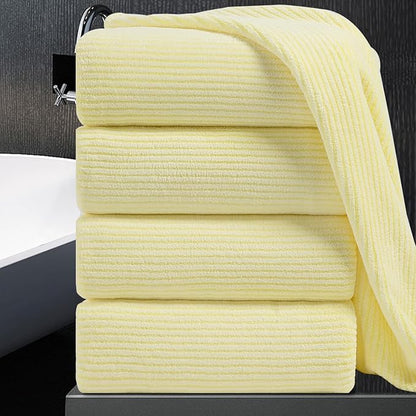 4 Piece Bath Towel Set 35"x70"Oversized Bath Towel for Bathroom Ultra Soft Fluffy Extra Large Bath Sheet Luxury Premium Bathroom Towel Highly Absorbent Quick Dry Shower Towel for Hotel Spa,Yellow