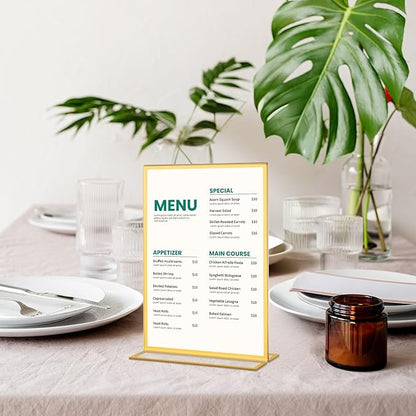 20 Pack Gold Acrylic Sign Holders 5x7 Inch, Double Sided Vertical Stand Clear Picture Frames, Table Menu Display Holders for Wedding Table Numbers, Restaurant Signs, Event and Office Photos